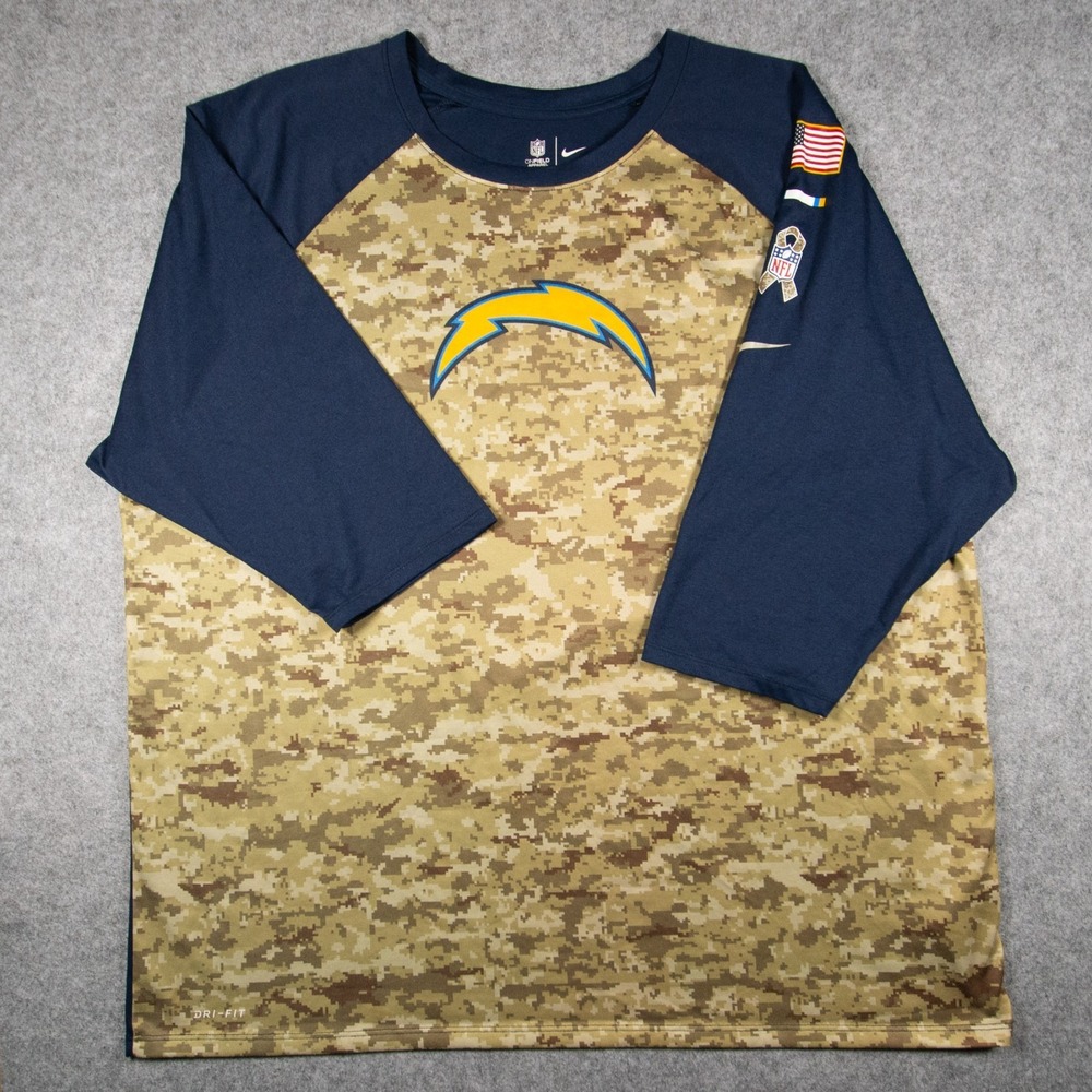 Nike NFL Chargers Salute to Service 3/4 Camo Raglan Shirt Men's 3XL